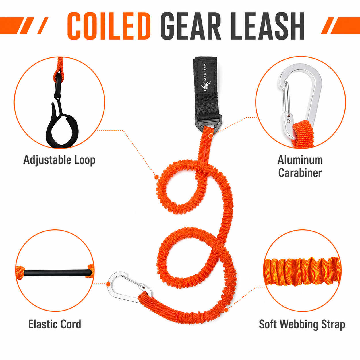 Coiled Paddle Leash Orange Kay - Fishing Kayak Paddle Leash reseña y precio