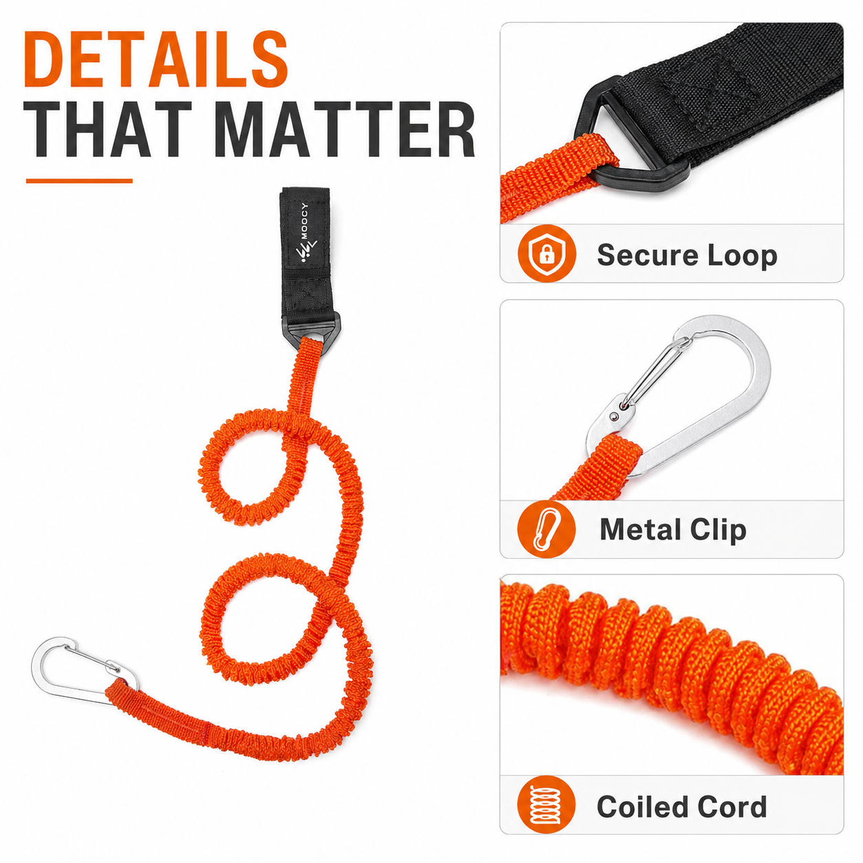 Coiled Paddle Leash Orange Kay - Fishing Kayak Paddle Leash reseña y precio