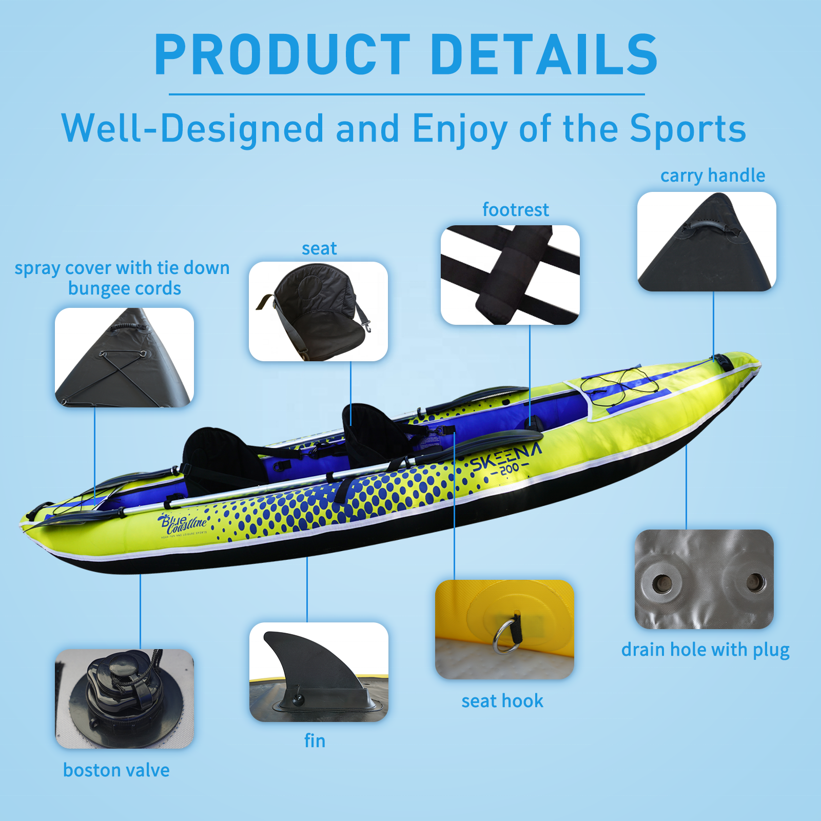 Adult Inflatable Fishing Canoe - Fishing Kayak Paddle reseña y precio